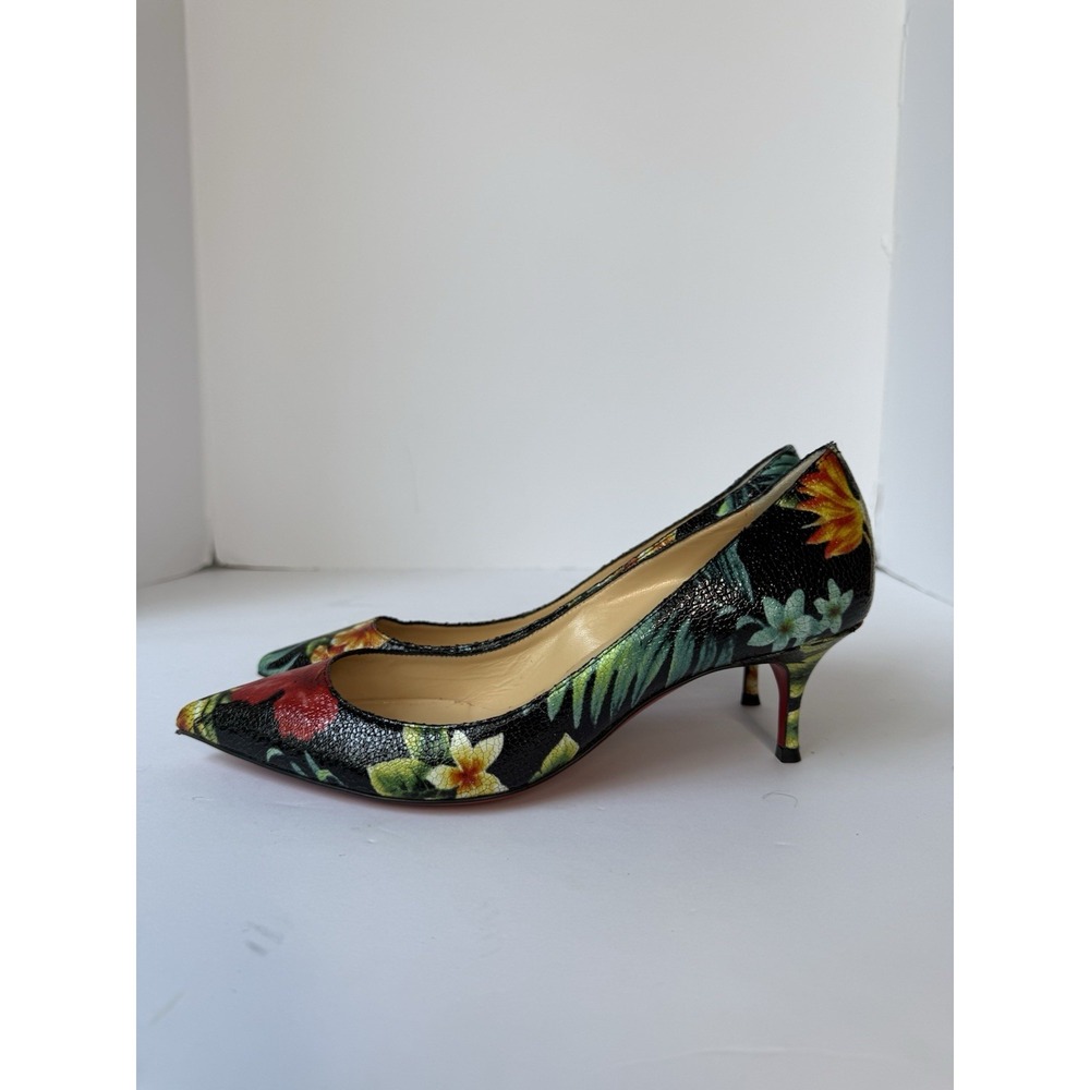 Christian Louboutin Pigalle Follies 55 Calf Hawaii Tropical Floral Heels SZ 38.5 - Picture 5 of 9